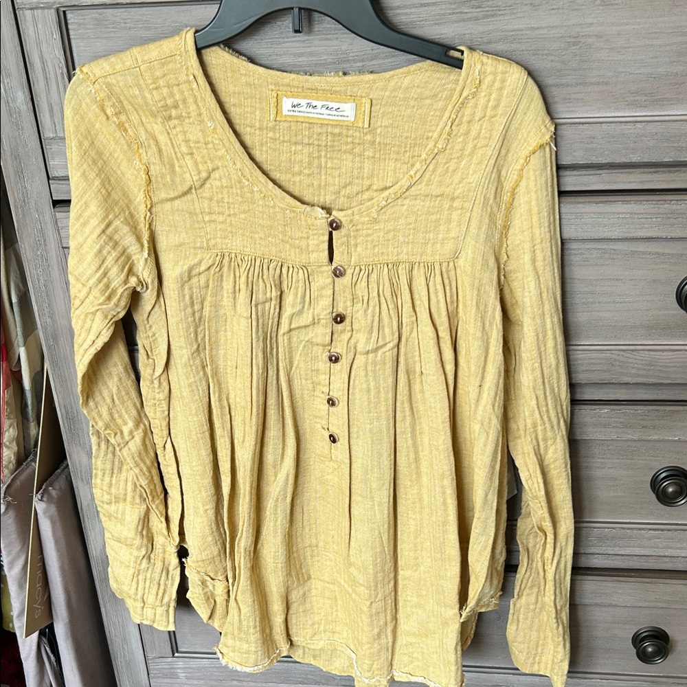 We The Free Mustard Button-Front Blouse